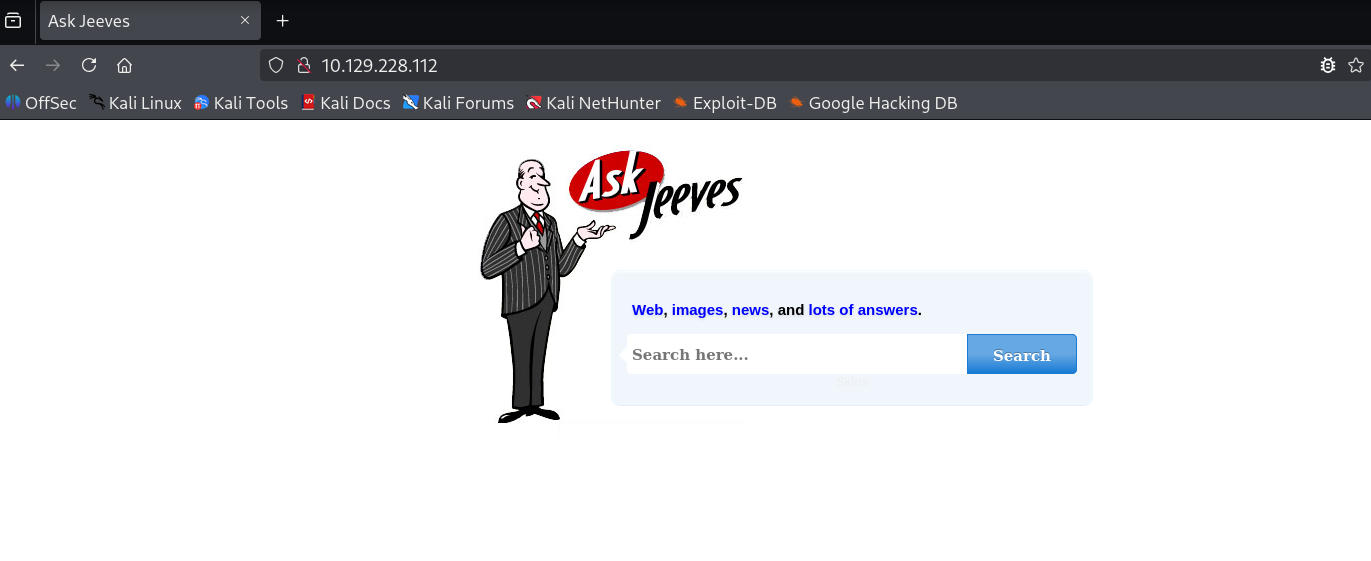 Ask Jeeves error page